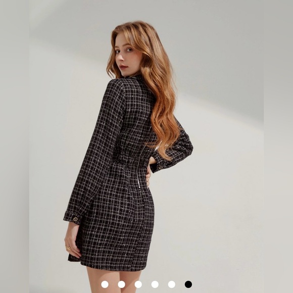 NEW! AIR SPACE Temperament Lapel Classic Tweed Short Dress (Black) - Picture 3 of 8